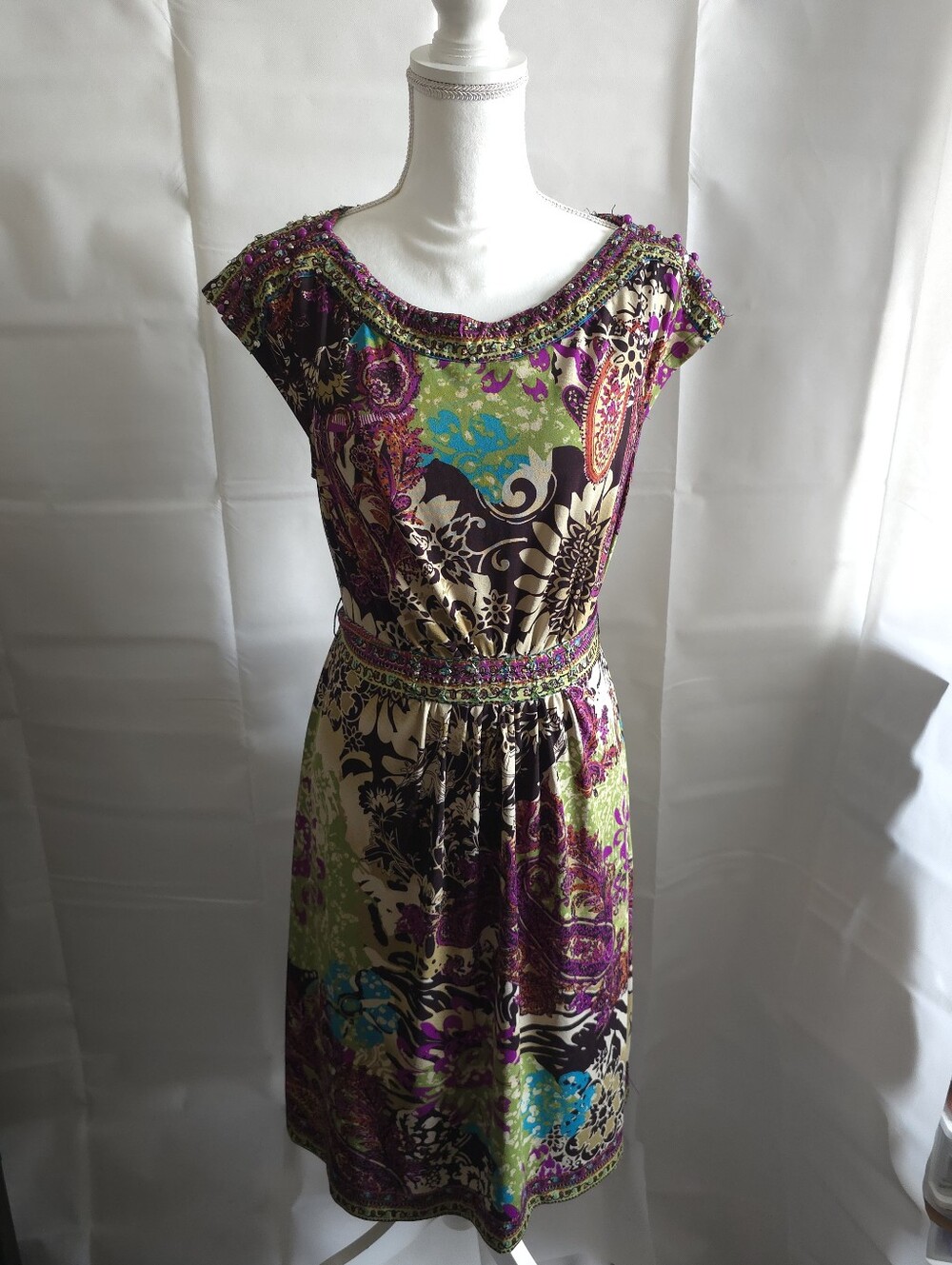I.C.E Multi-Color Printed Cap-Sleeve Paisley Dress